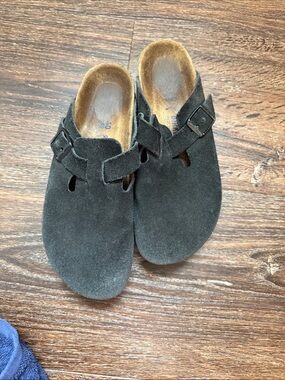 Birkenstock Black Suede Slip-On Clog with Buckle